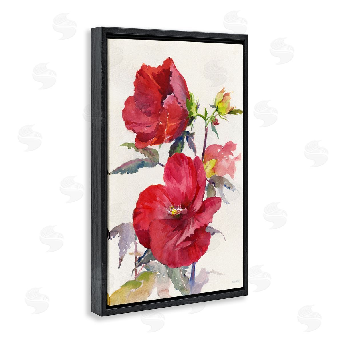 Two Red Poppies Black Floating Frame Canvas Wall Art, Home Decor by Theresa Heidel