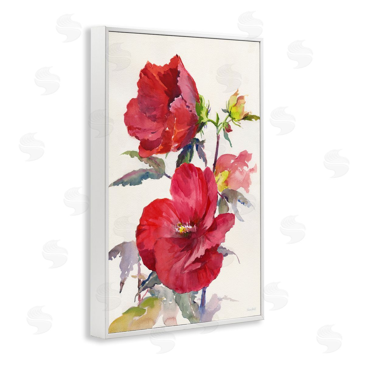 Two Red Poppies White Frame Print Wall Art, Home Decor by Theresa Heidel