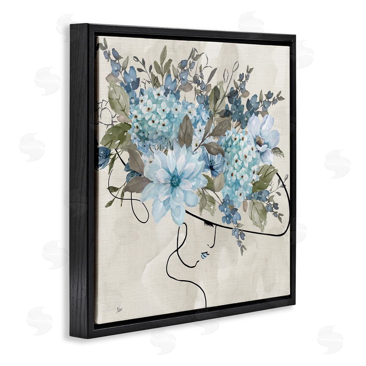 Floral Fashion Hat Black Floating Frame Canvas Wall Art, Home Decor by Nan
