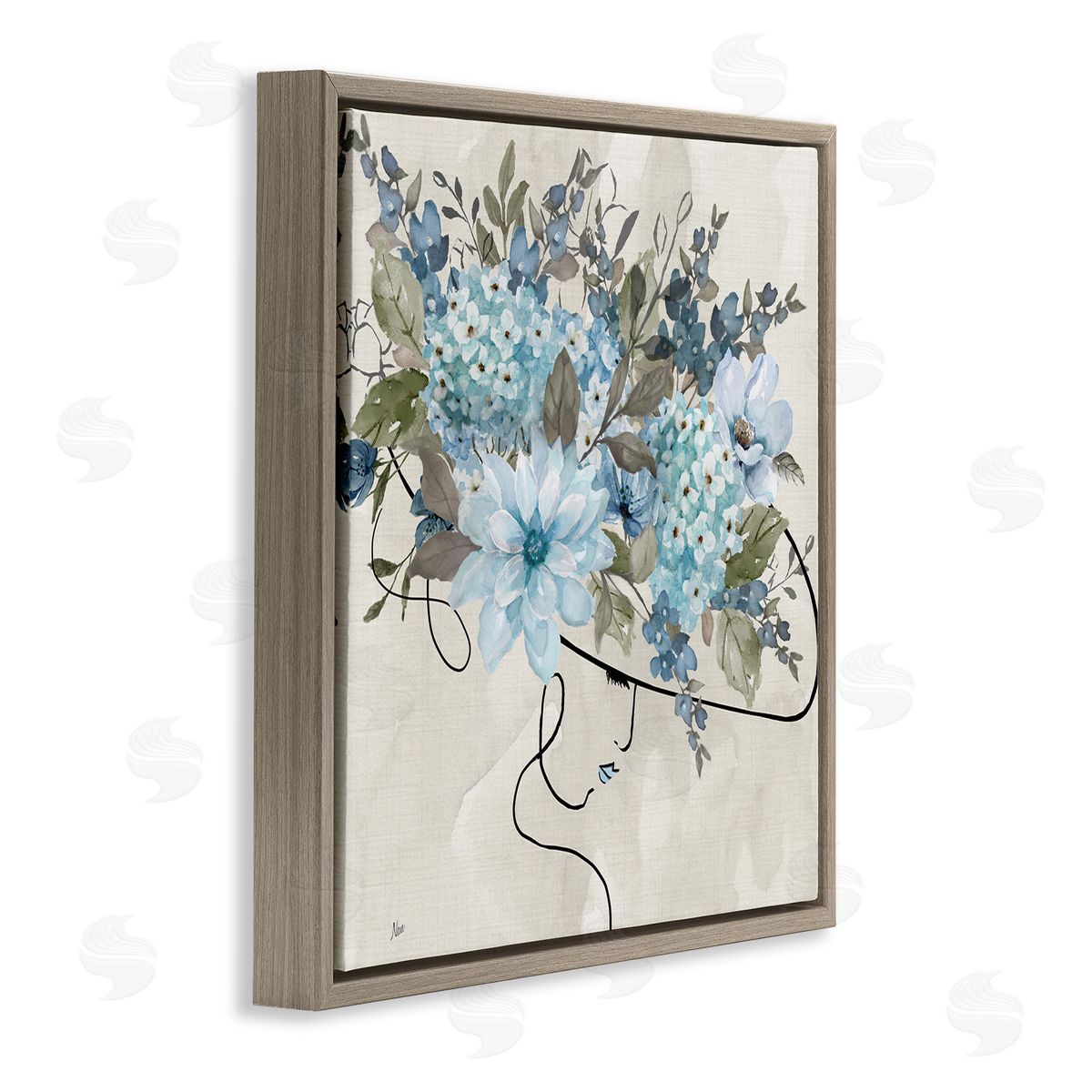 Floral Fashion Hat Brown Floating Frame Canvas Wall Art, Home Decor by Nan