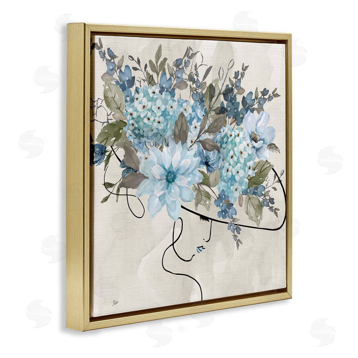 Floral Fashion Hat Gold Floating Frame Canvas Wall Art, Home Decor by Nan