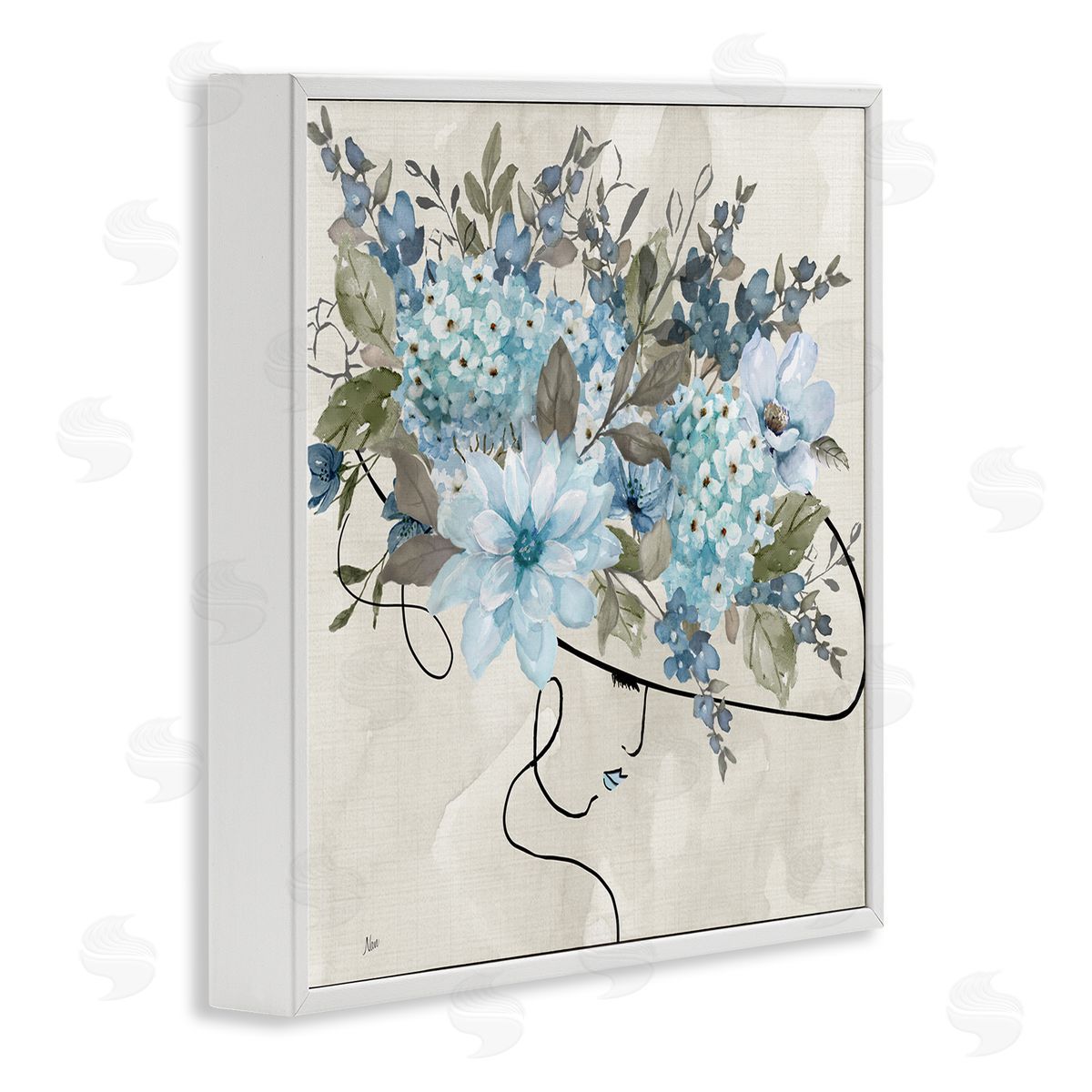 Floral Fashion Hat White Frame Print Wall Art, Home Decor by Nan