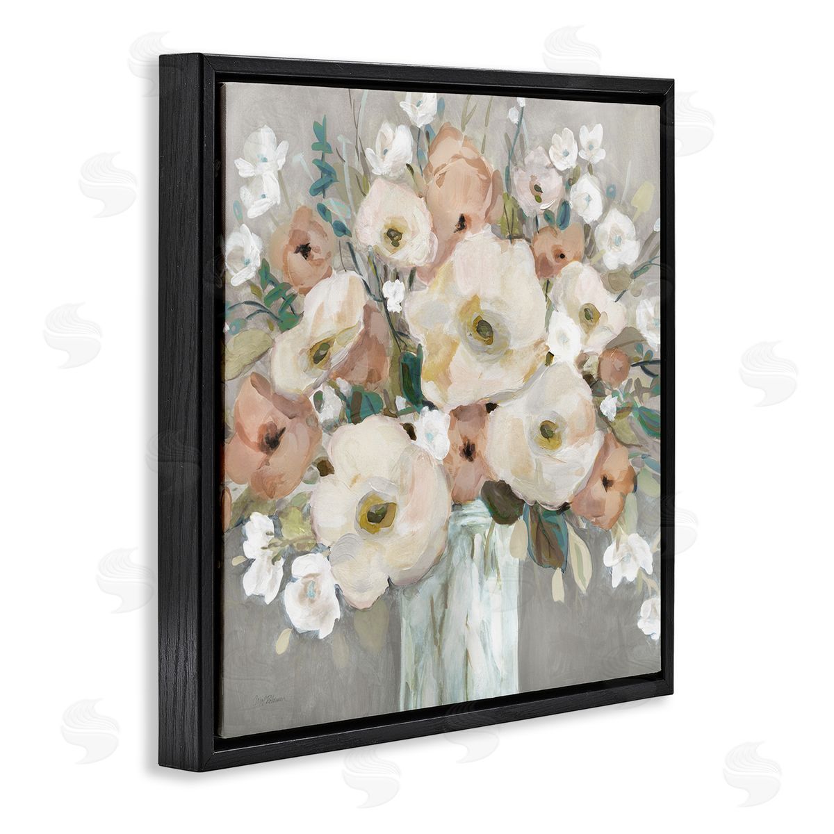 Bouquet of Pastels Black Floating Frame Canvas Wall Art, Home Decor by Carol Robinson