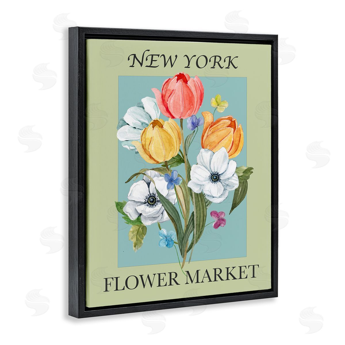 New York Flower Market Black Floating Frame Canvas Wall Art, Home Decor by Carol Robinson