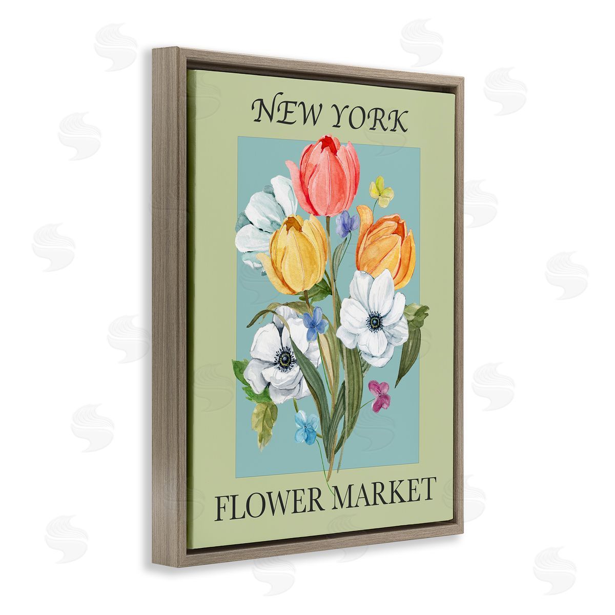 New York Flower Market Brown Floating Frame Canvas Wall Art, Home Decor by Carol Robinson