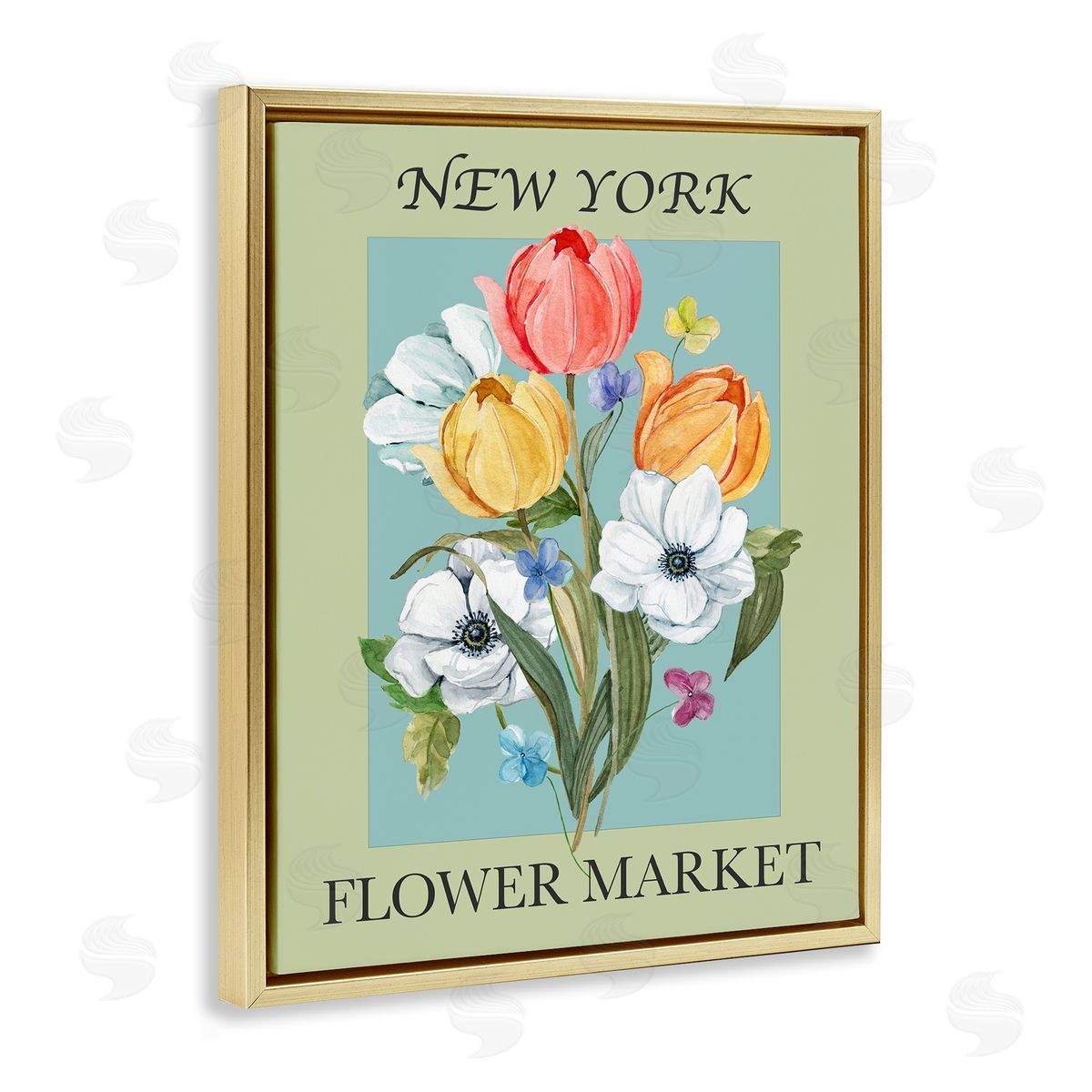 New York Flower Market Gold Floating Frame Canvas Wall Art, Home Decor by Carol Robinson