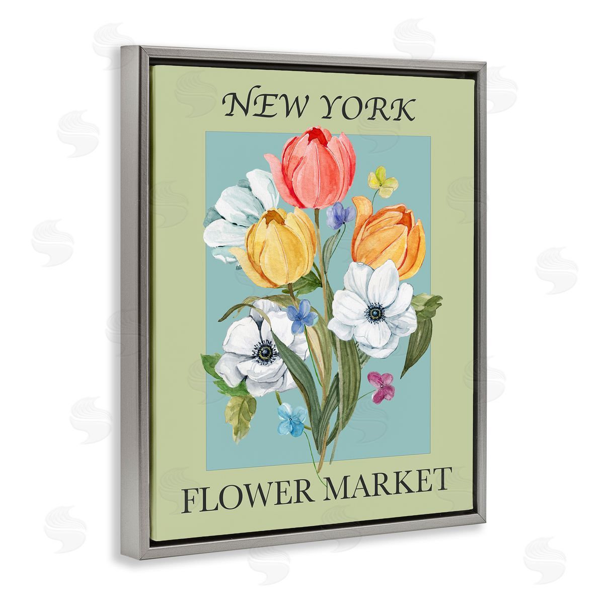 New York Flower Market Grey Floating Frame Canvas Wall Art, Home Decor by Carol Robinson