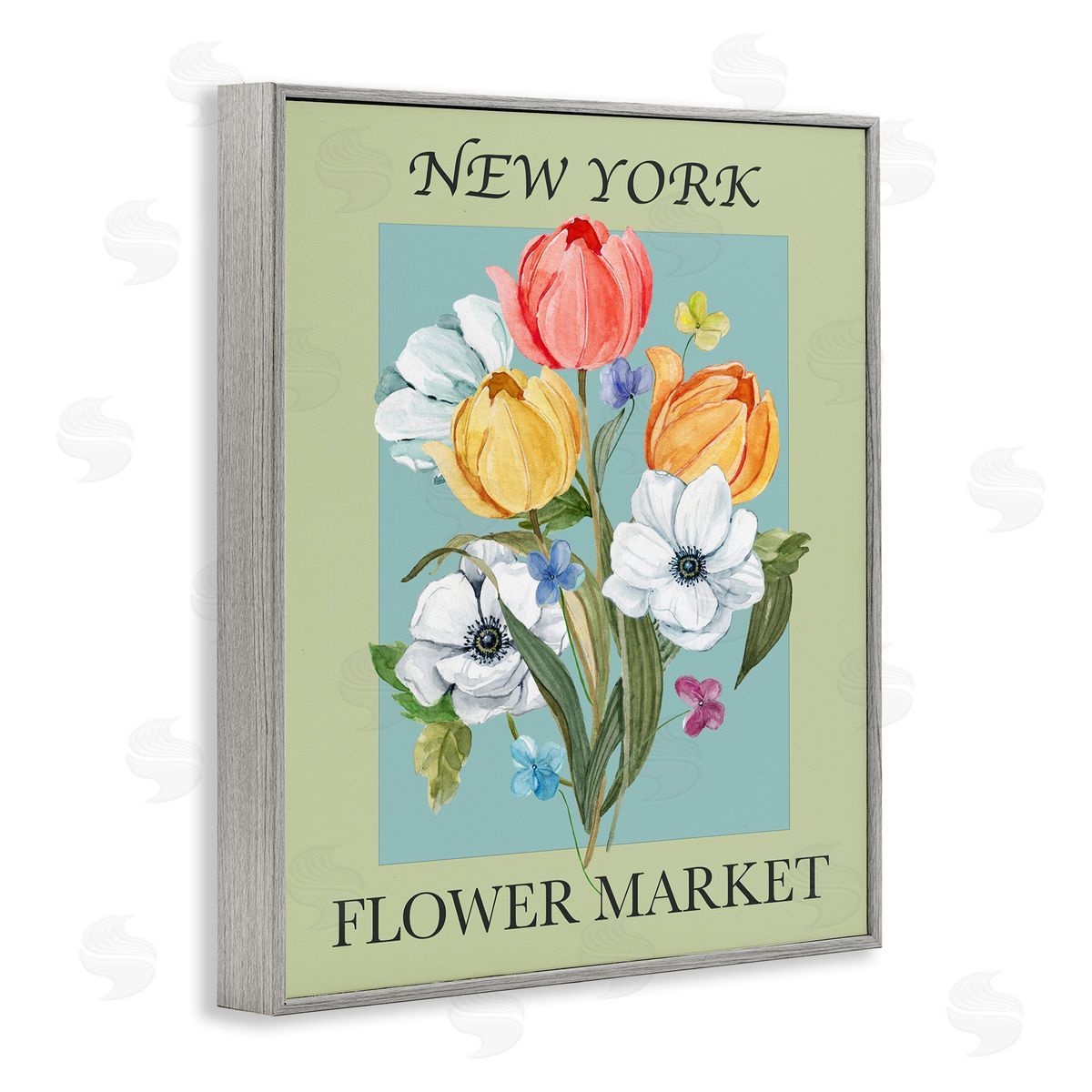New York Flower Market Grey Frame Print Wall Art, Home Decor by Carol Robinson