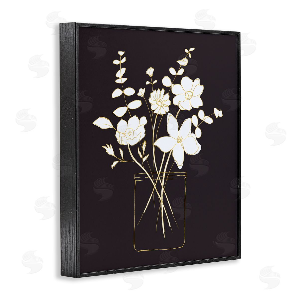 Classy White Flowers Black Frame Print Wall Art, Home Decor by Nan