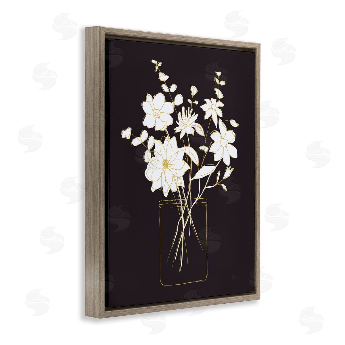 Classy Jar of Flowers Brown Floating Frame Canvas Wall Art, Home Decor by Nan