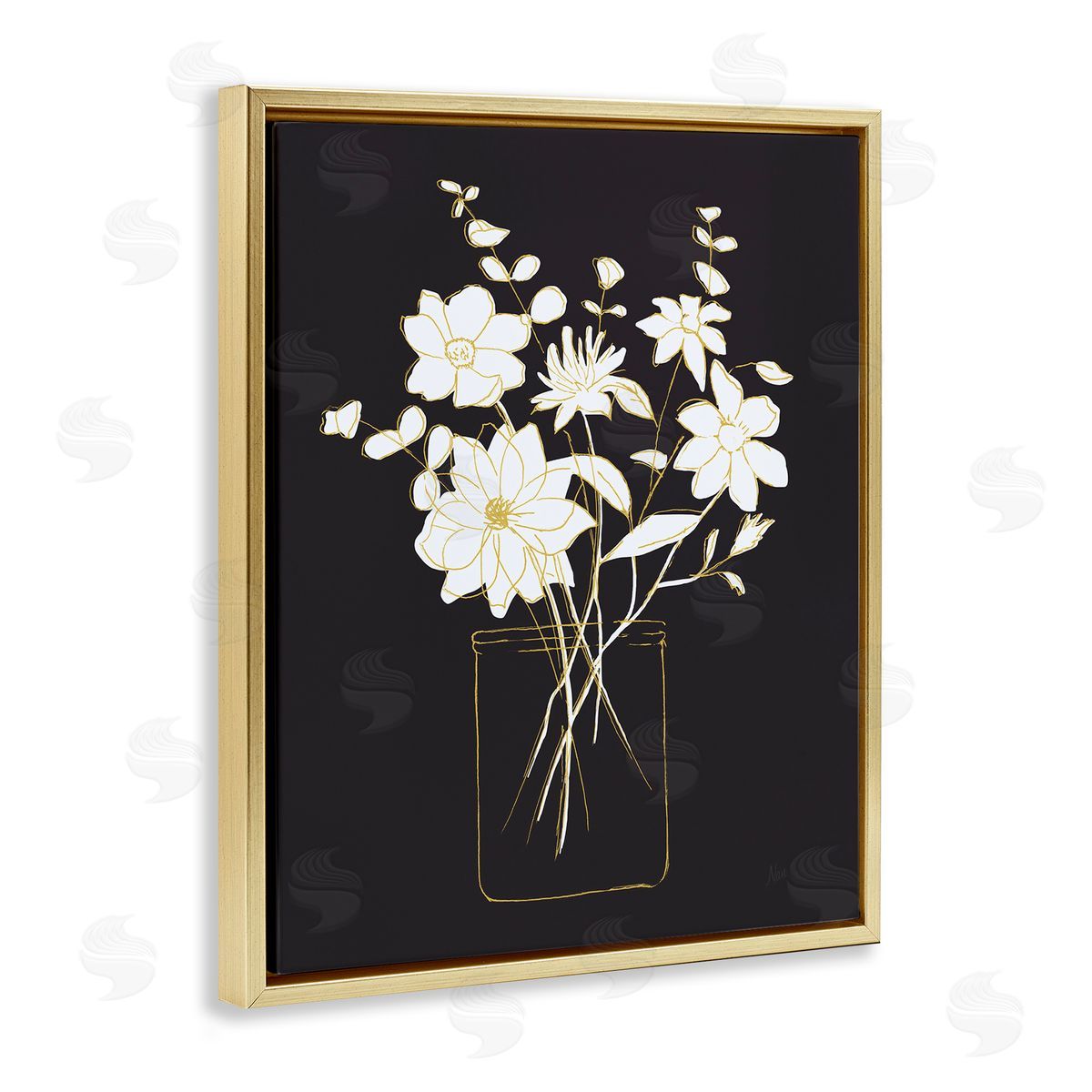 Classy Jar of Flowers Gold Floating Frame Canvas Wall Art, Home Decor by Nan
