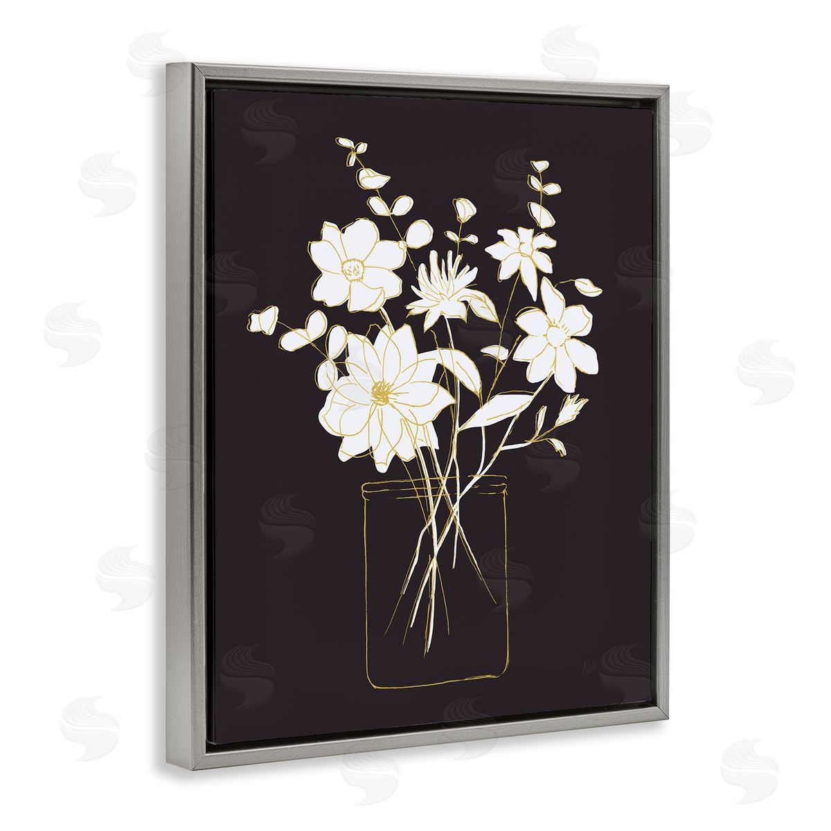 Classy Jar of Flowers Grey Floating Frame Canvas Wall Art, Home Decor by Nan