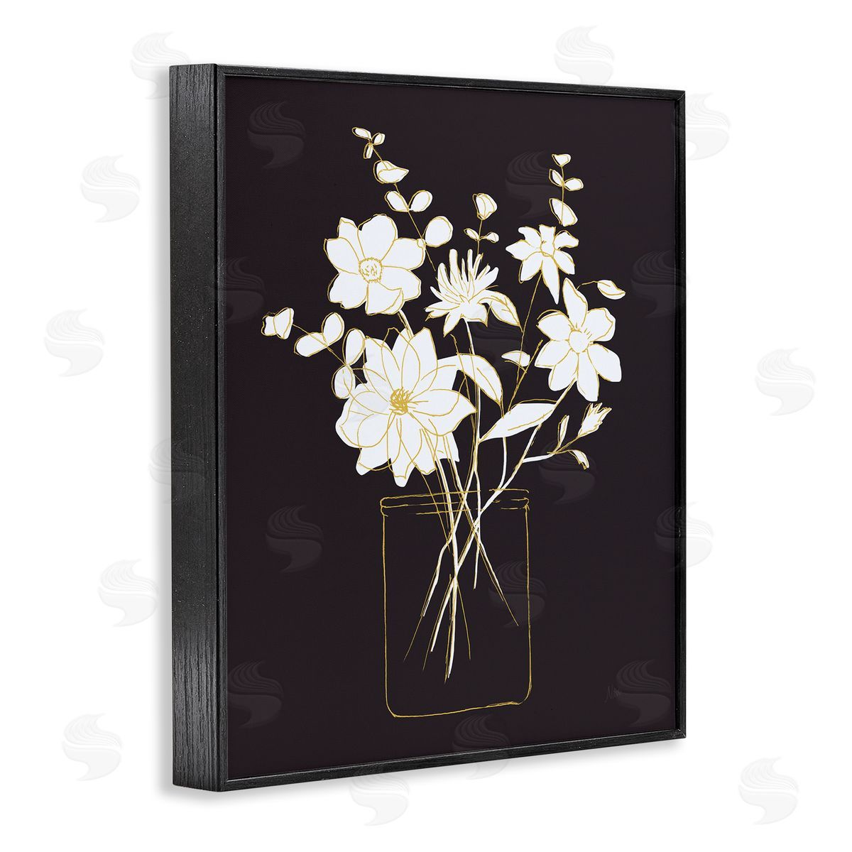 Classy Jar of Flowers Black Frame Print Wall Art, Home Decor by Nan
