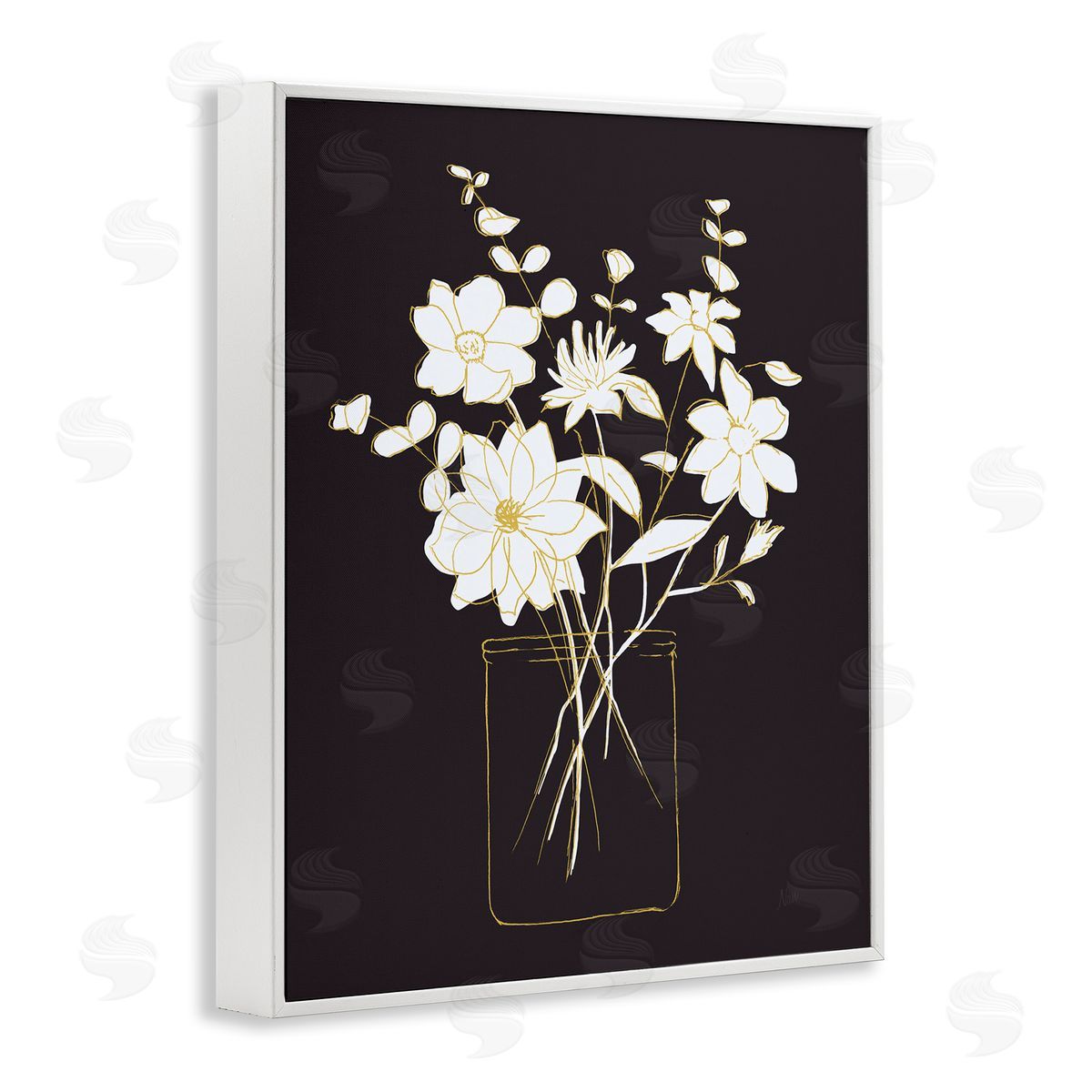 Classy Jar of Flowers White Frame Print Wall Art, Home Decor by Nan