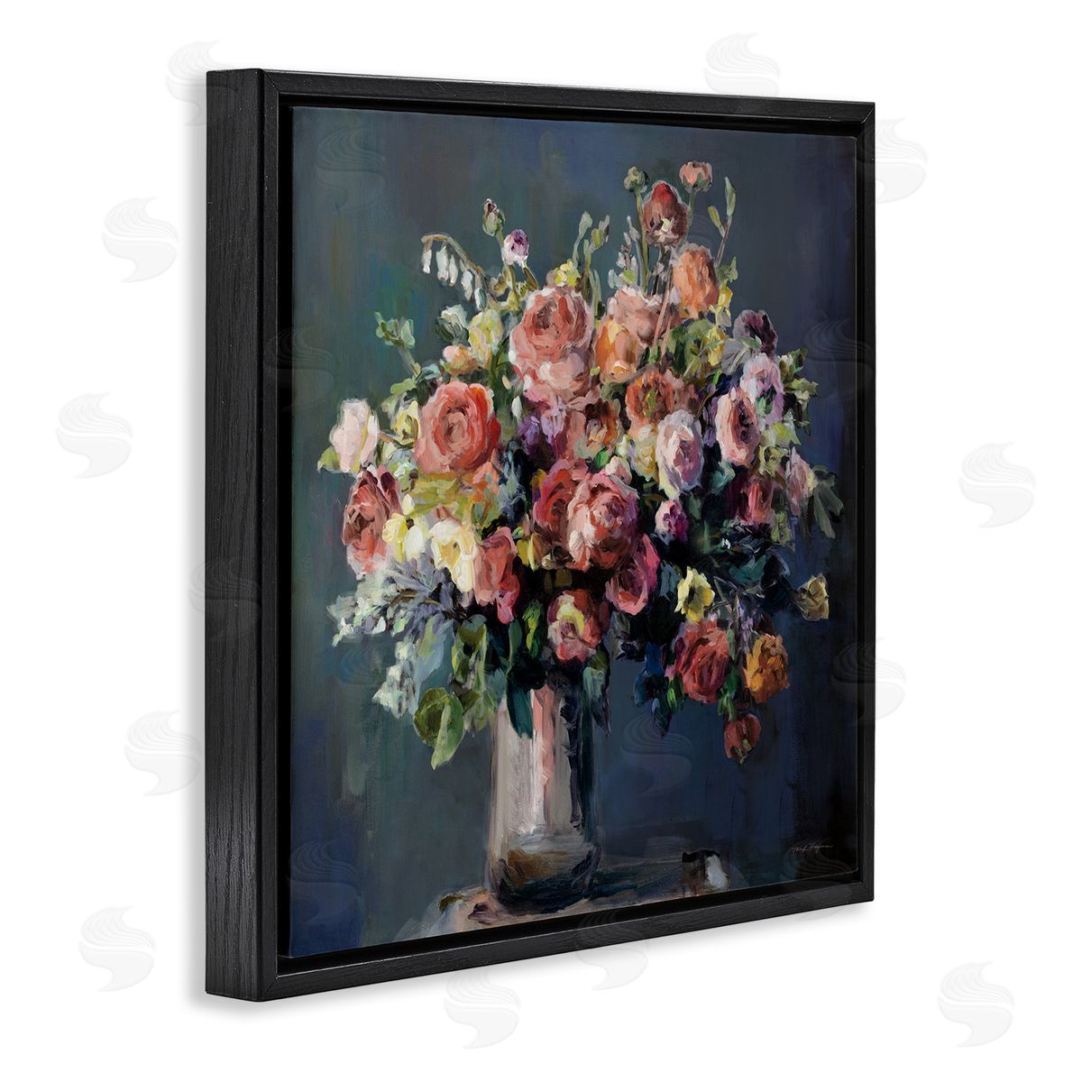 Abundant Dark Bouquet Black Floating Frame Canvas Wall Art, Home Decor by Marilyn Hageman