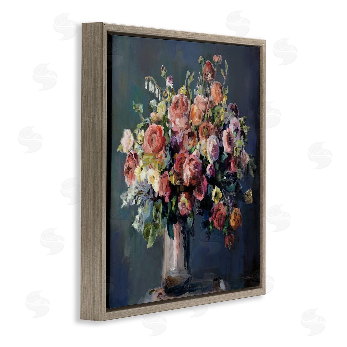 Abundant Dark Bouquet Brown Floating Frame Canvas Wall Art, Home Decor by Marilyn Hageman
