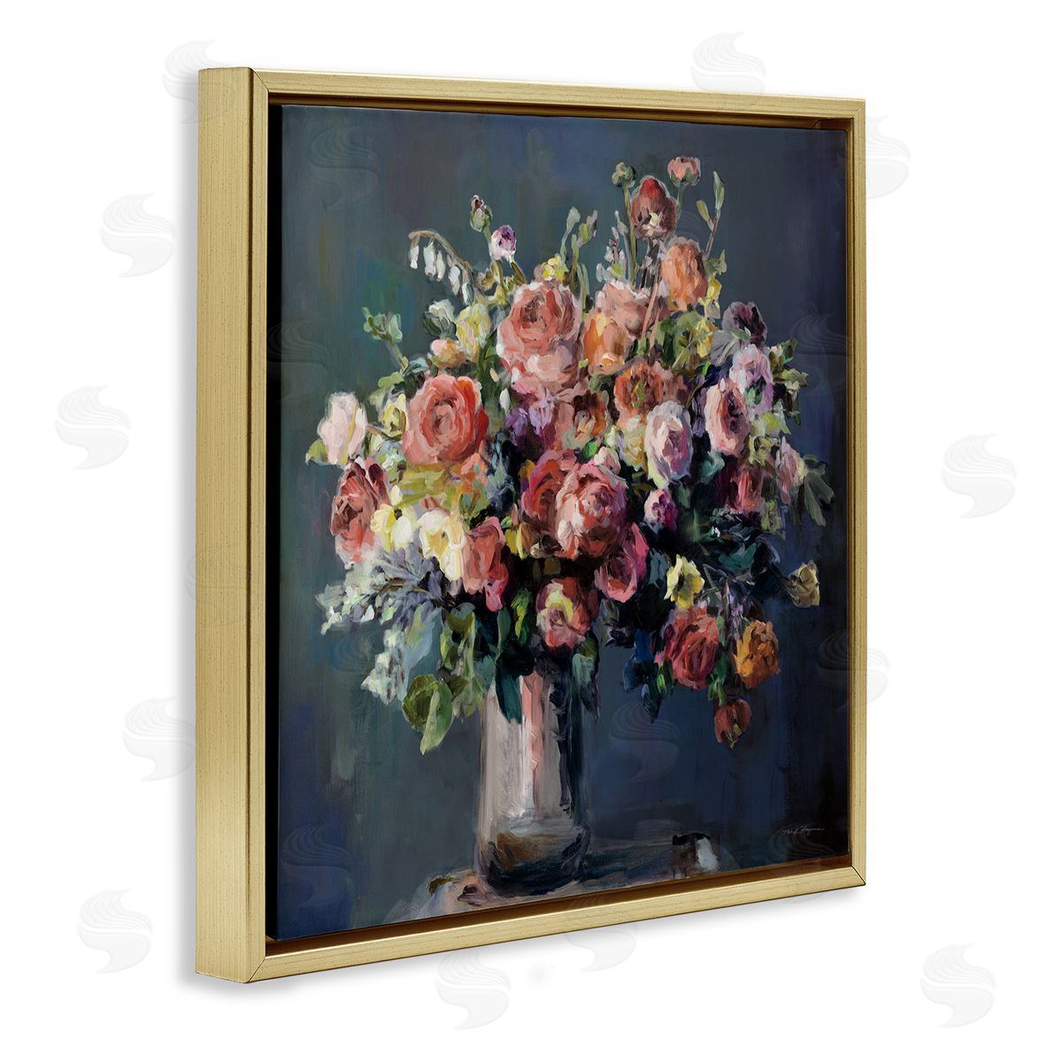 Abundant Dark Bouquet Gold Floating Frame Canvas Wall Art, Home Decor by Marilyn Hageman
