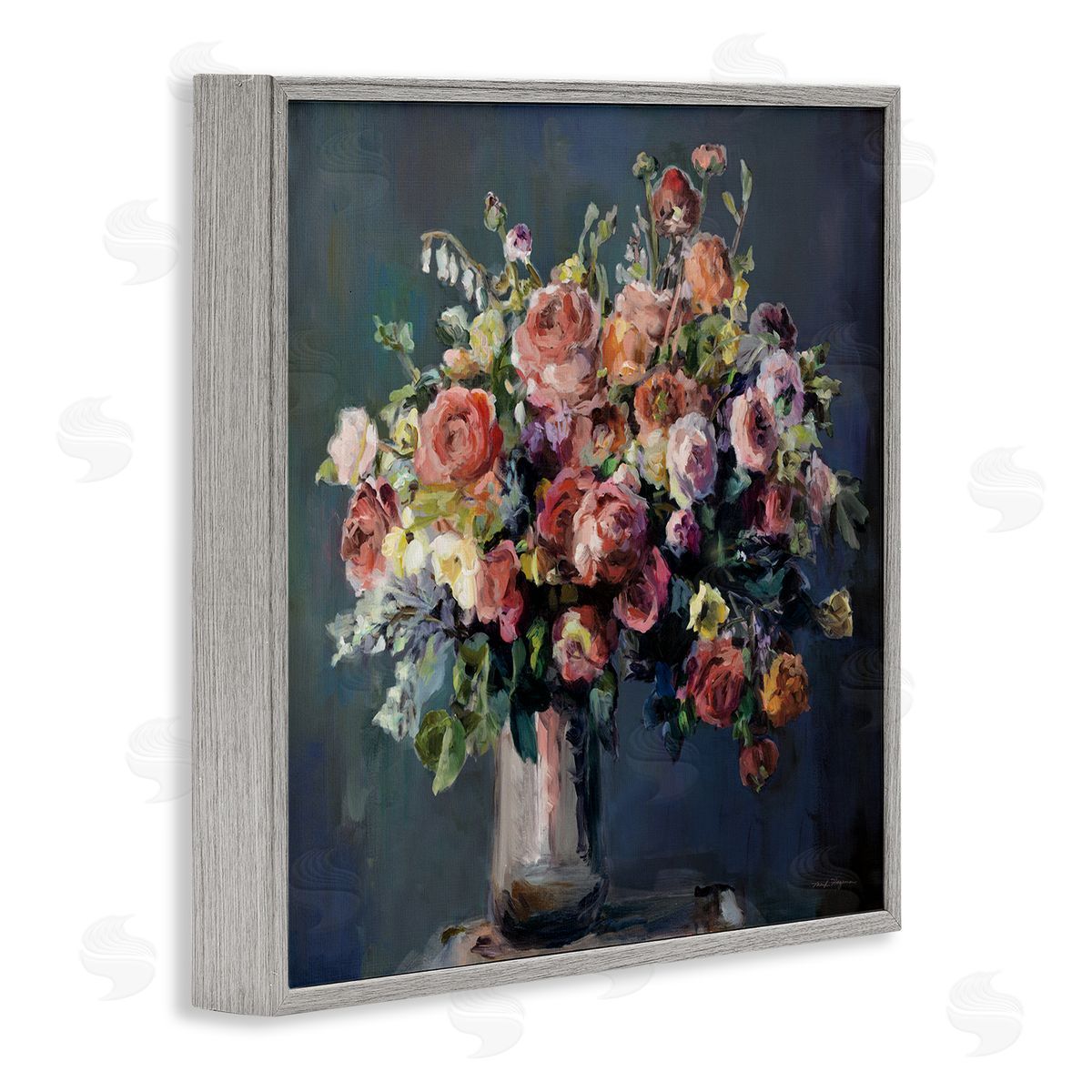 Abundant Dark Bouquet Grey Frame Print Wall Art, Home Decor by Marilyn Hageman
