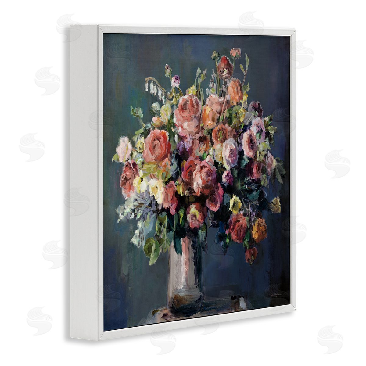 Abundant Dark Bouquet White Frame Print Wall Art, Home Decor by Marilyn Hageman