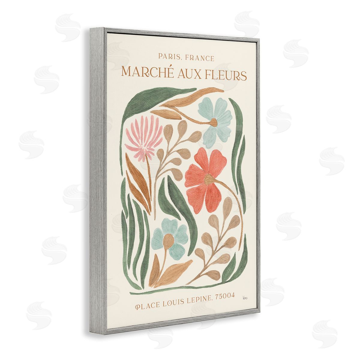 French Floral Painting Grey Frame Print Wall Art, Home Decor by Veronique Charron