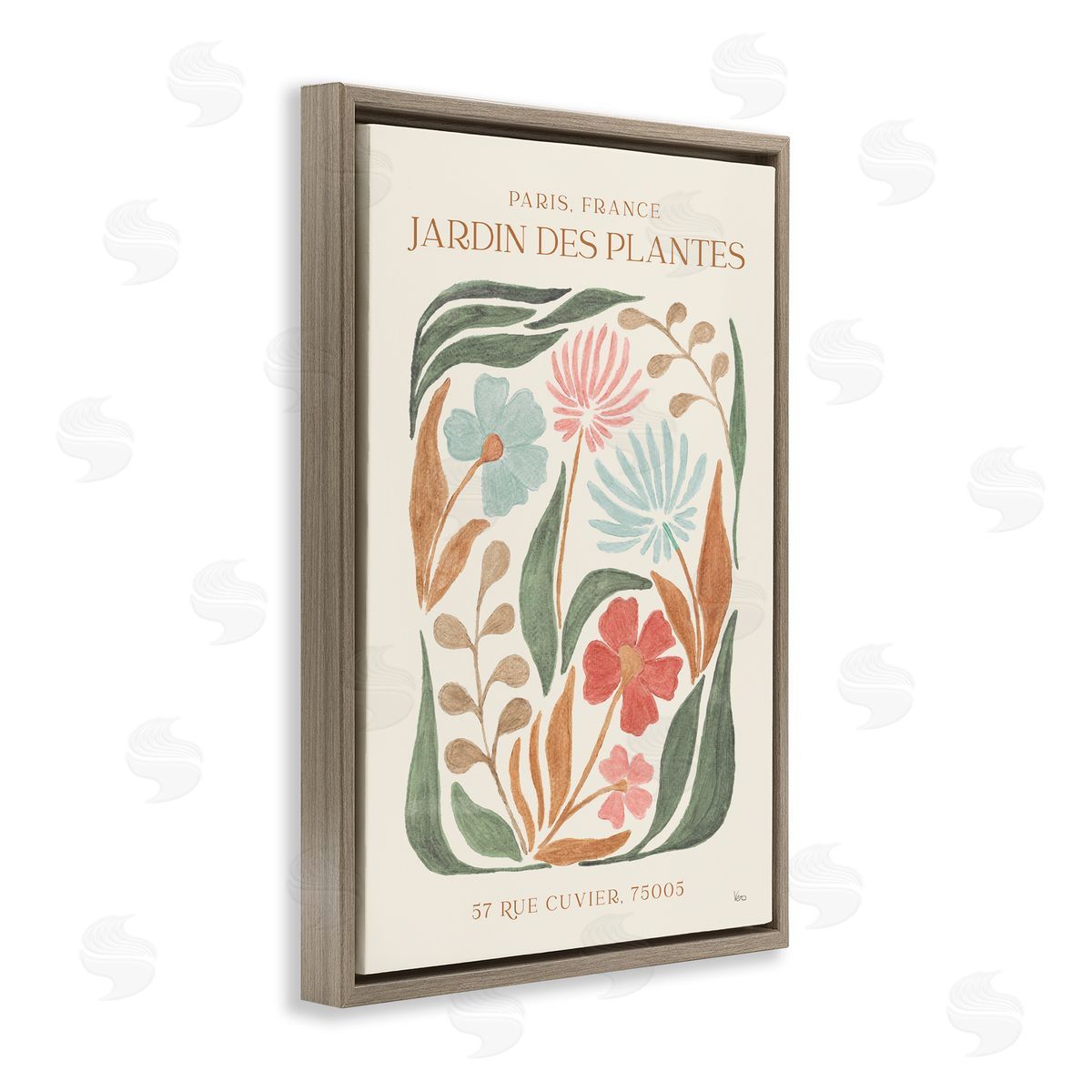 French Exhibition Florals Brown Floating Frame Canvas Wall Art, Home Decor by Veronique Charron