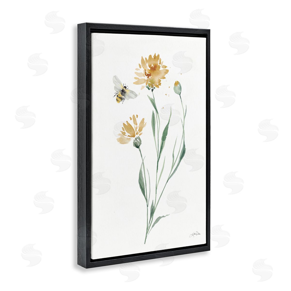 Wild Honeybloom Flowers Black Floating Frame Canvas Wall Art, Home Decor by Katrina Pete