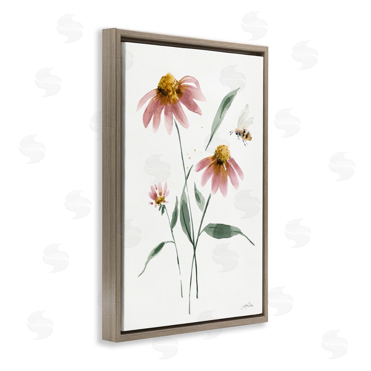 Wild Honeybloom Florals Brown Floating Frame Canvas Wall Art, Home Decor by Katrina Pete