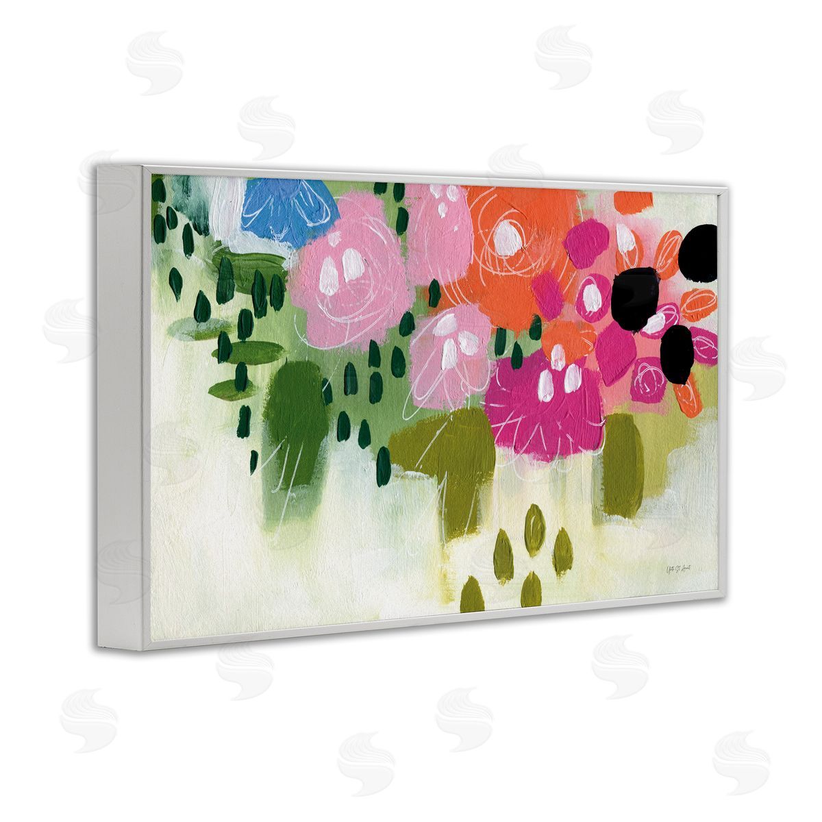 Abstract Brushed Floral White Frame Print Wall Art, Home Decor by Yvette St. Amant