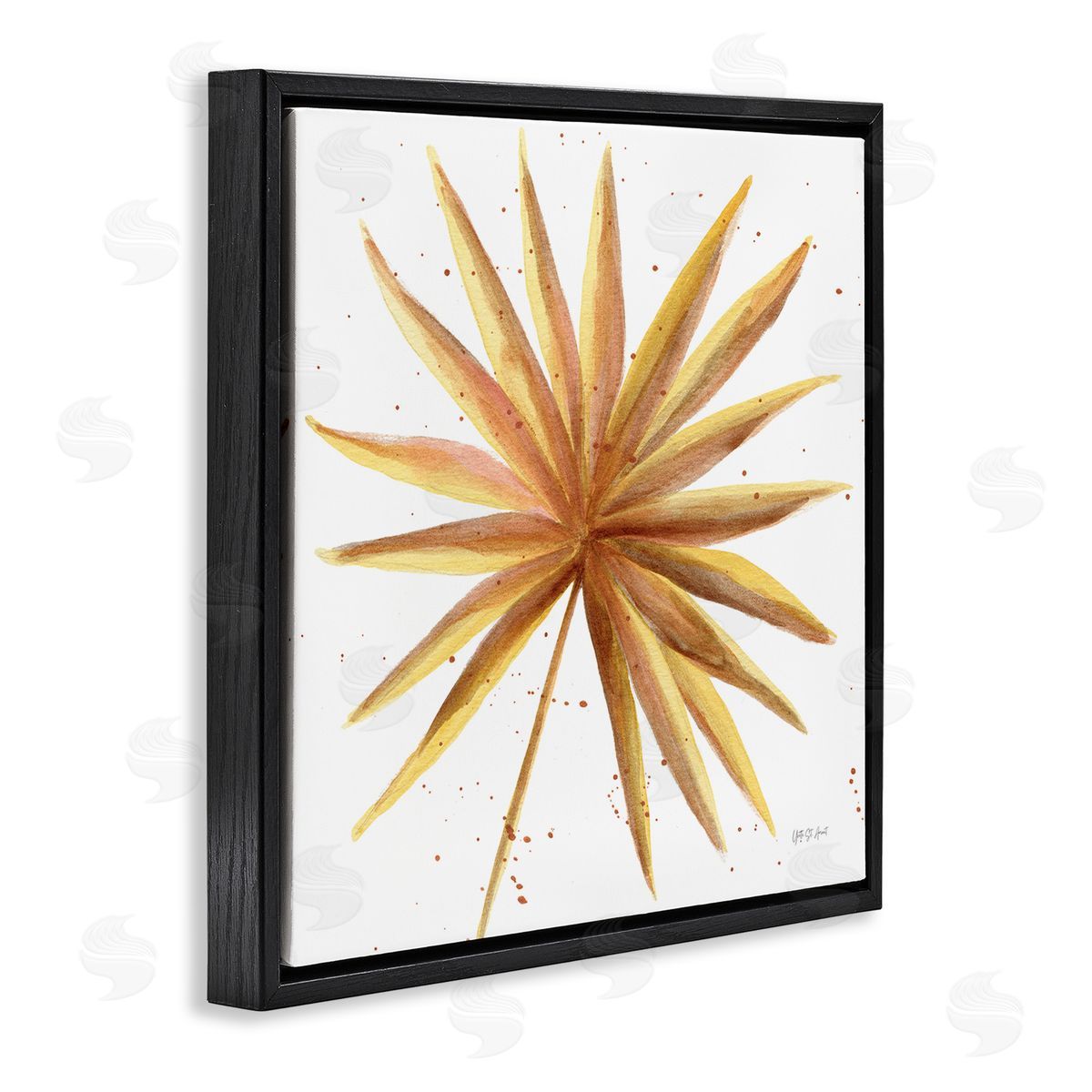 Golden Palm Frond Black Floating Frame Canvas Wall Art, Home Decor by Yvette St. Amant