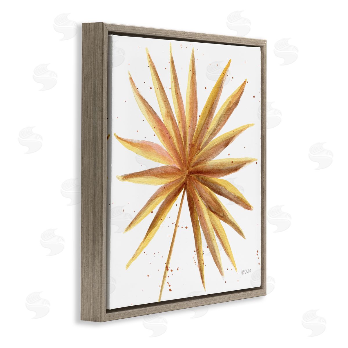 Golden Palm Frond Brown Floating Frame Canvas Wall Art, Home Decor by Yvette St. Amant
