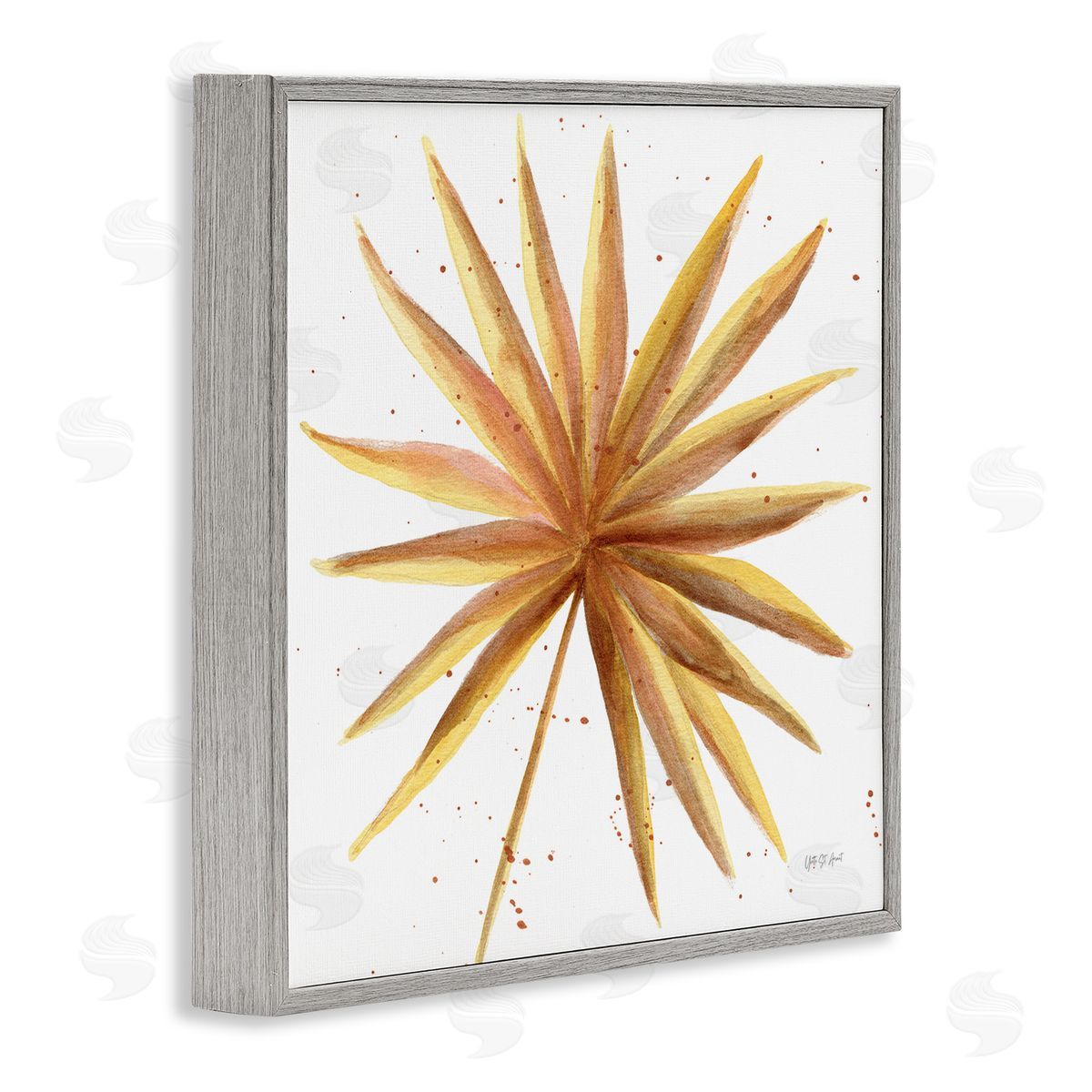 Golden Palm Frond Grey Frame Print Wall Art, Home Decor by Yvette St. Amant