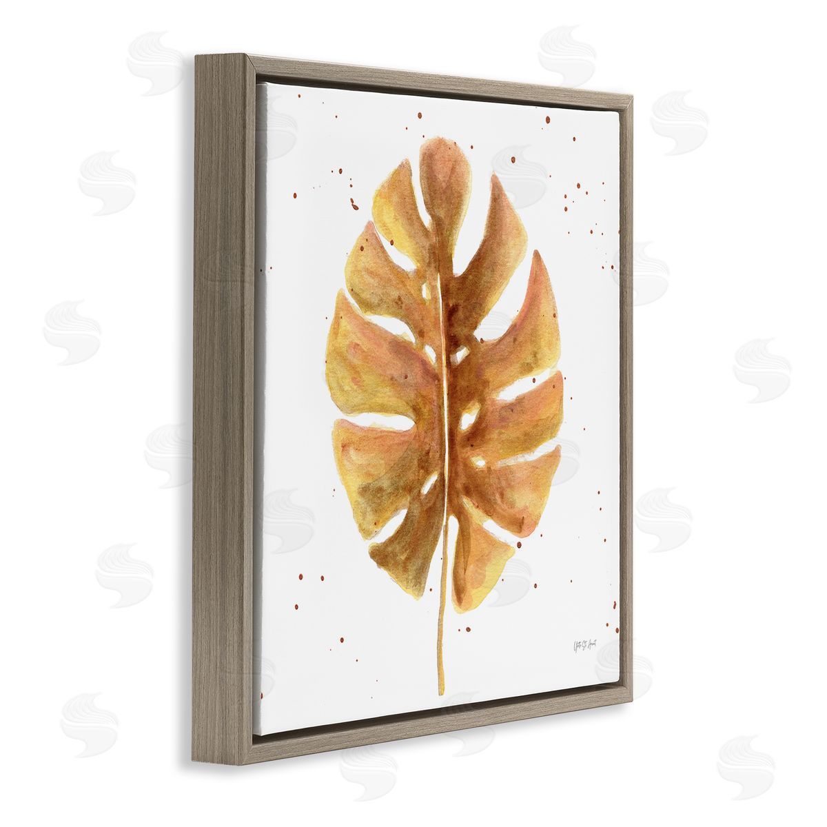 Golden Palm Leaf Brown Floating Frame Canvas Wall Art, Home Decor by Yvette St. Amant