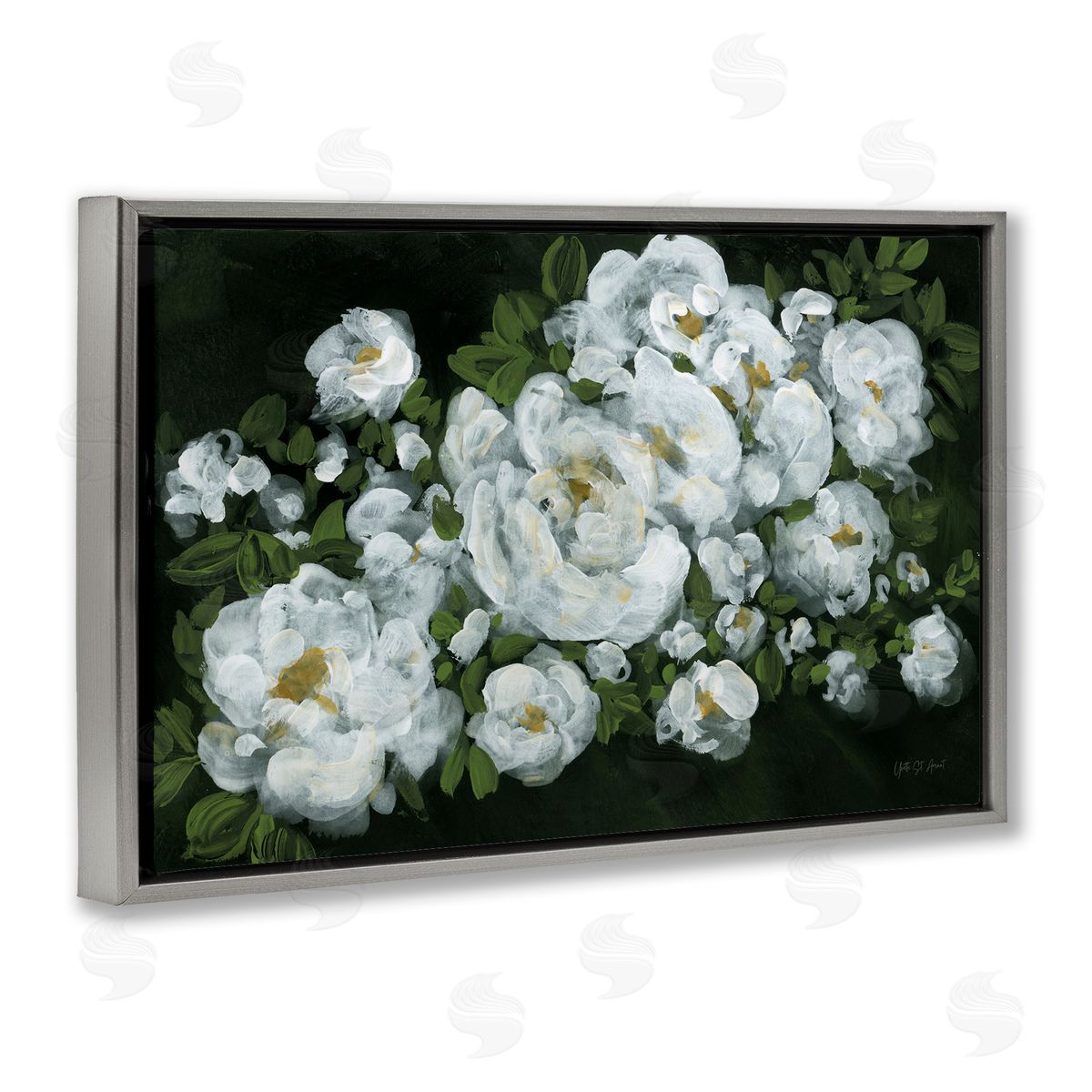 Midnight Blooming Roses Grey Floating Frame Canvas Wall Art, Home Decor by Yvette St. Amant