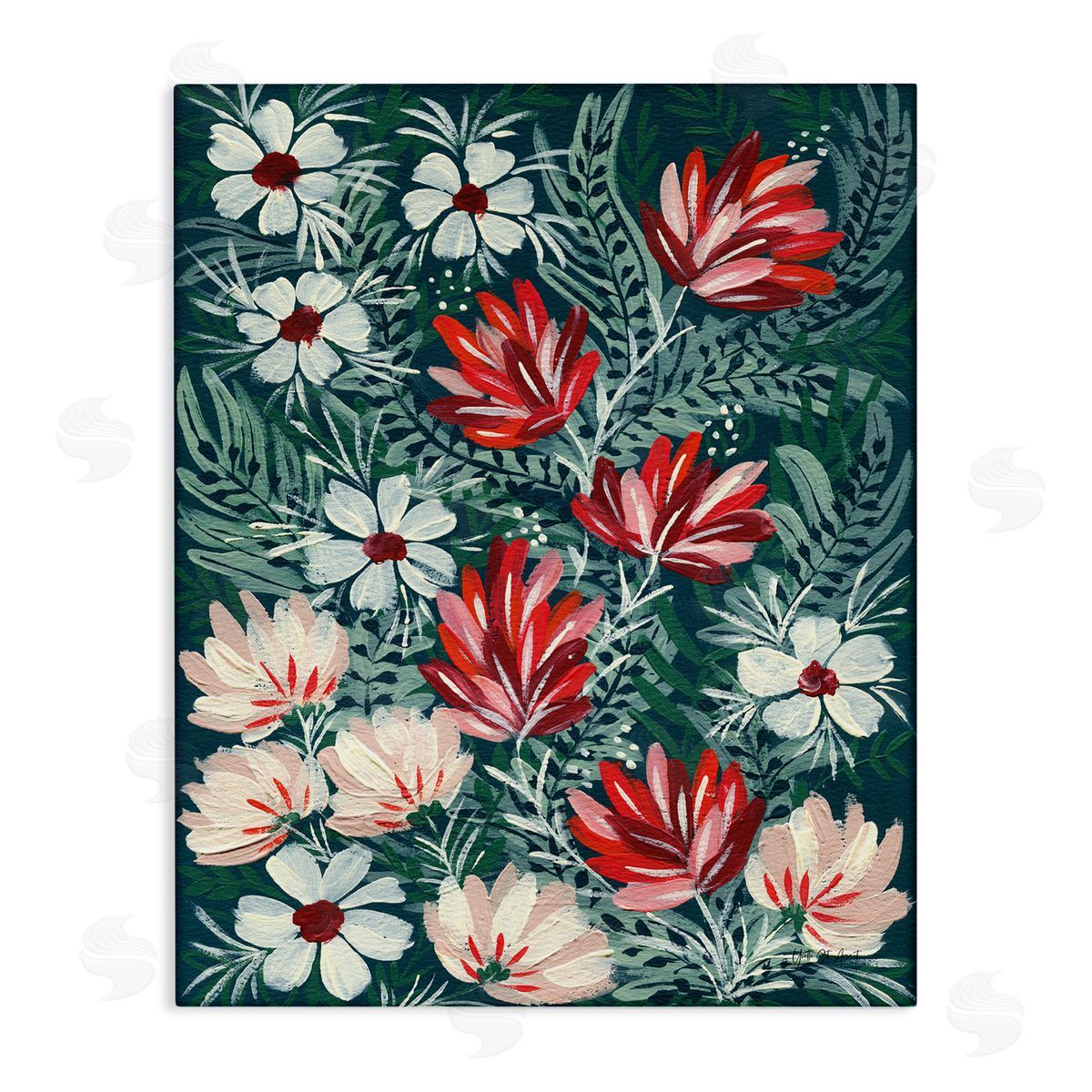Folksy Floral Pattern Canvas Wall Art, Home Decor by Yvette St. Amant