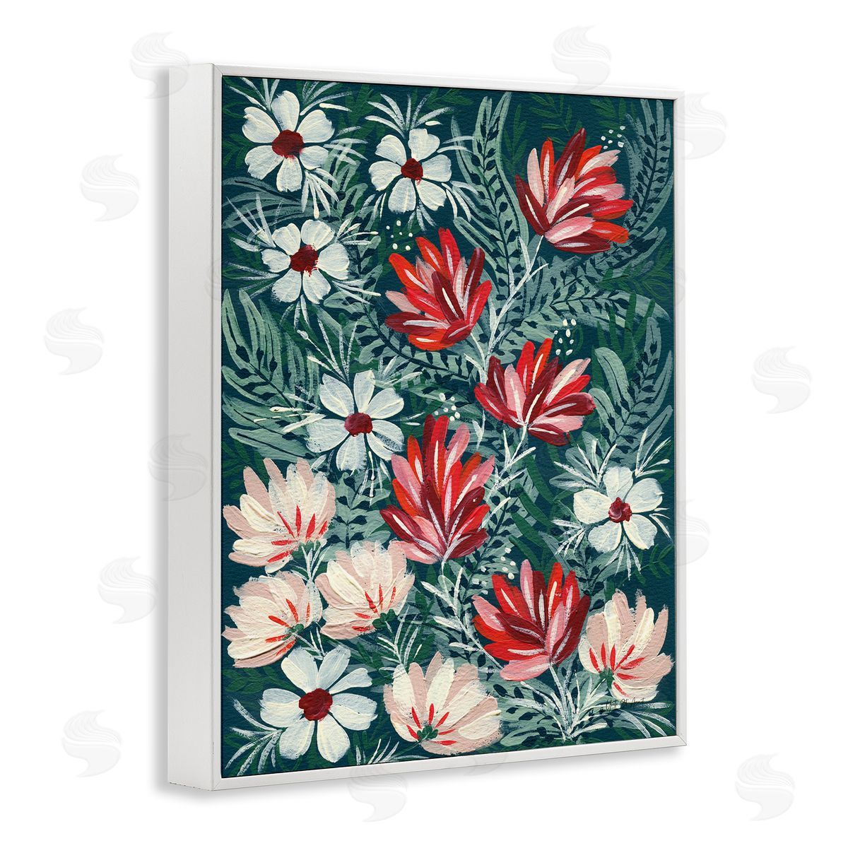 Folksy Floral Pattern White Frame Print Wall Art, Home Decor by Yvette St. Amant
