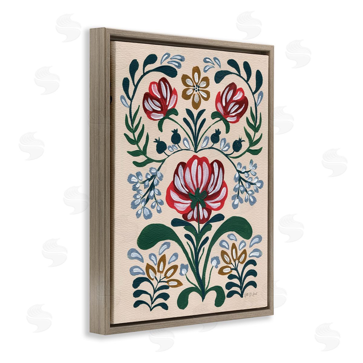 Boho Folk Florals Brown Floating Frame Canvas Wall Art, Home Decor by Yvette St. Amant