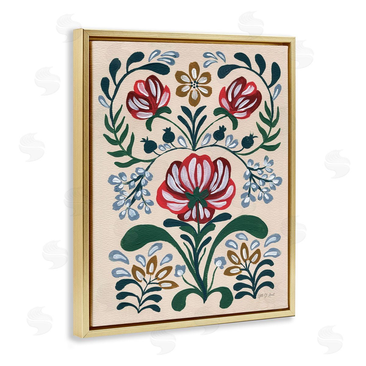 Boho Folk Florals Gold Floating Frame Canvas Wall Art, Home Decor by Yvette St. Amant