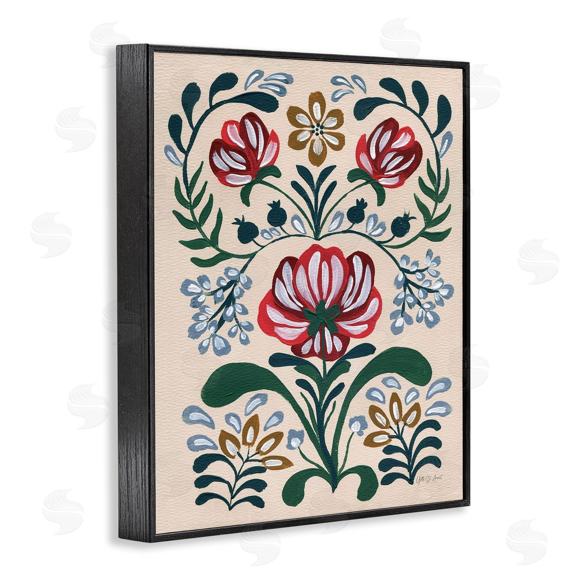 Boho Folk Florals Black Frame Print Wall Art, Home Decor by Yvette St. Amant