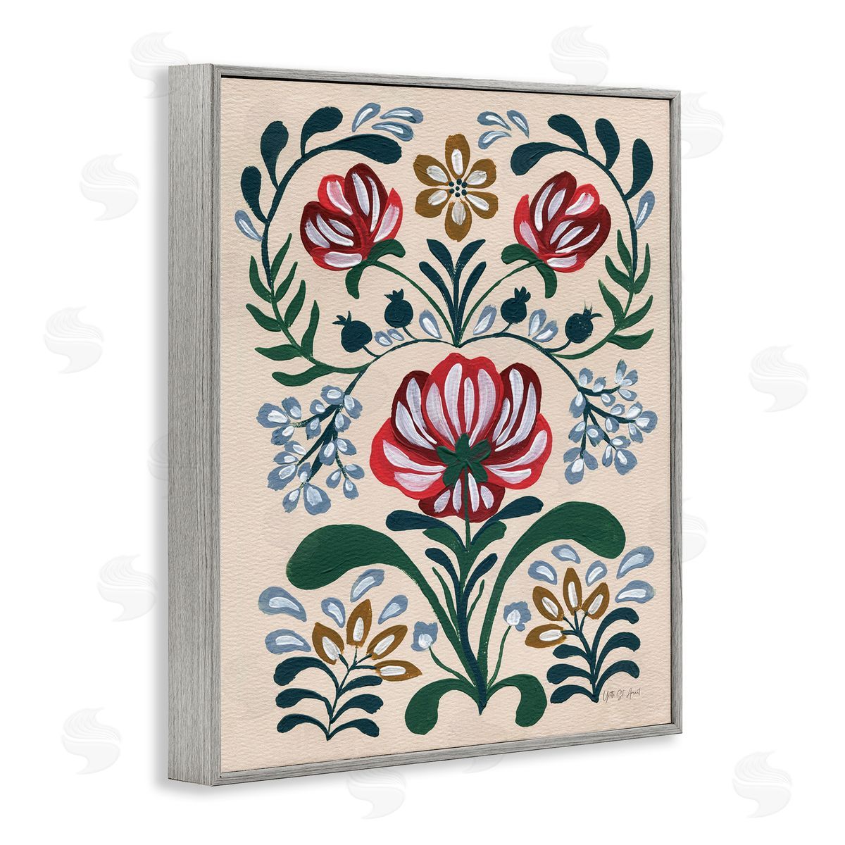 Boho Folk Florals Grey Frame Print Wall Art, Home Decor by Yvette St. Amant
