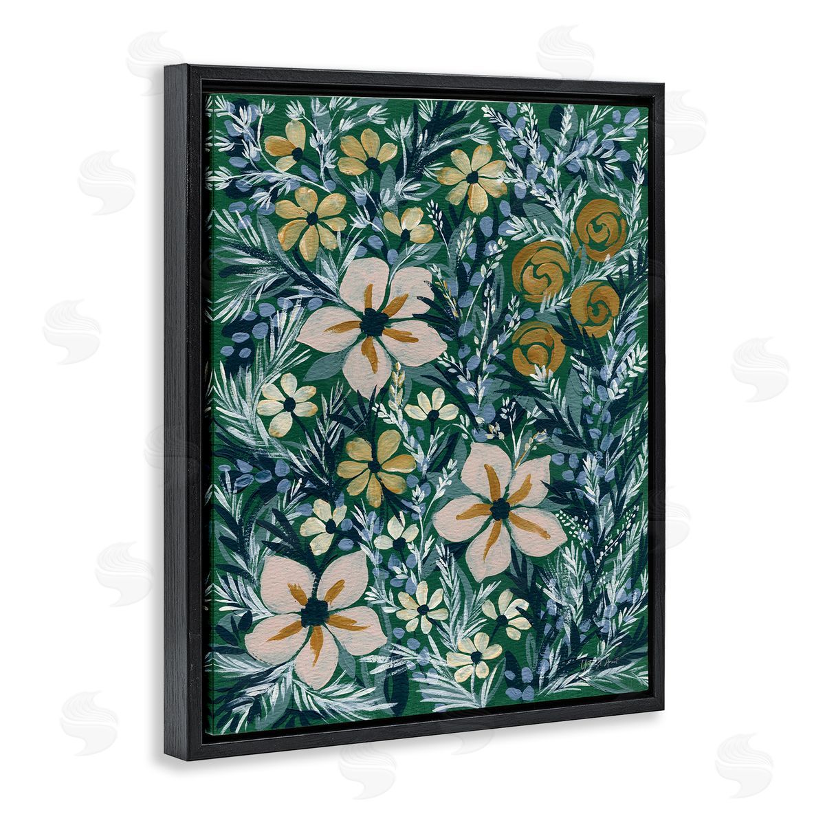 Summer Boho Florals Black Floating Frame Canvas Wall Art, Home Decor by Yvette St. Amant