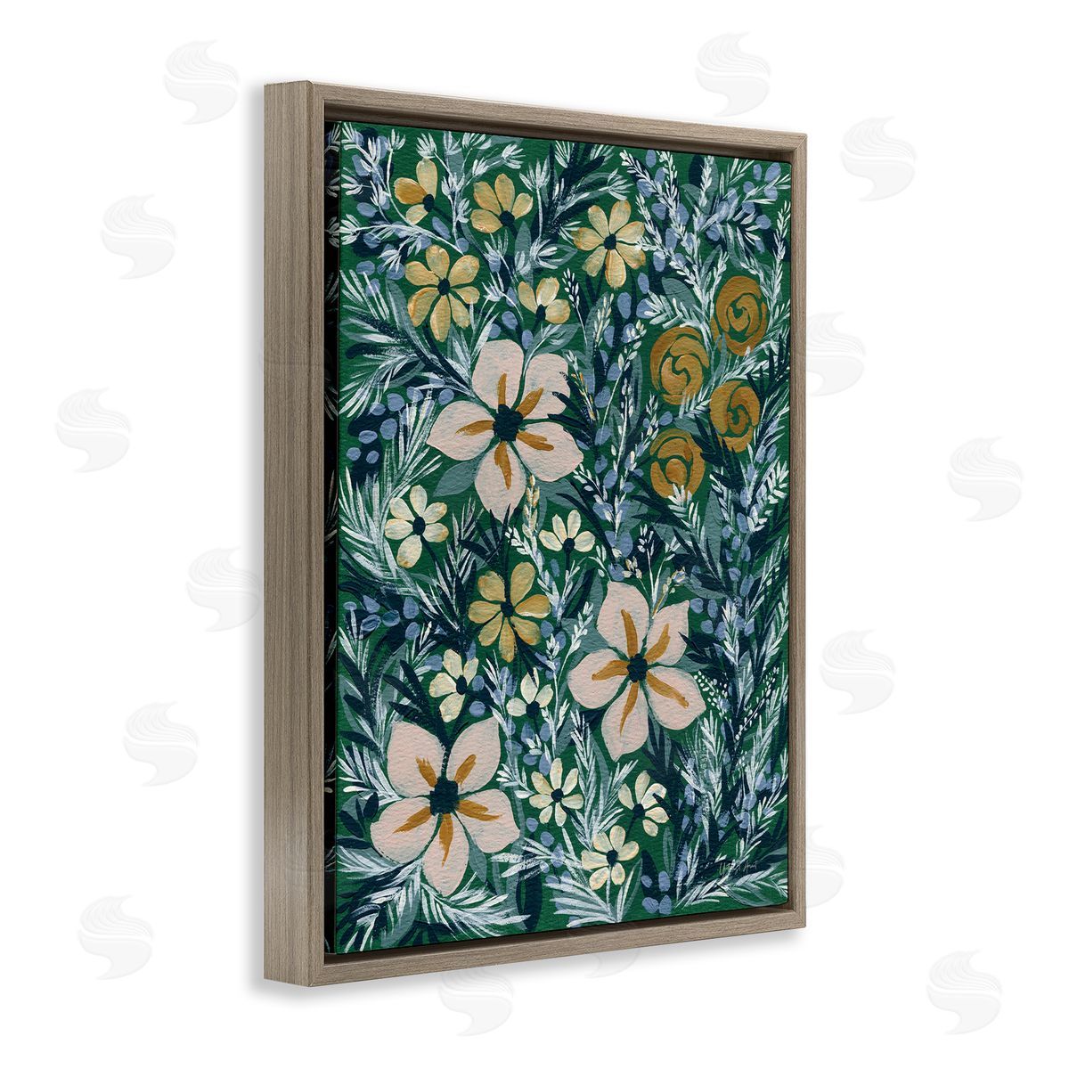 Summer Boho Florals Brown Floating Frame Canvas Wall Art, Home Decor by Yvette St. Amant