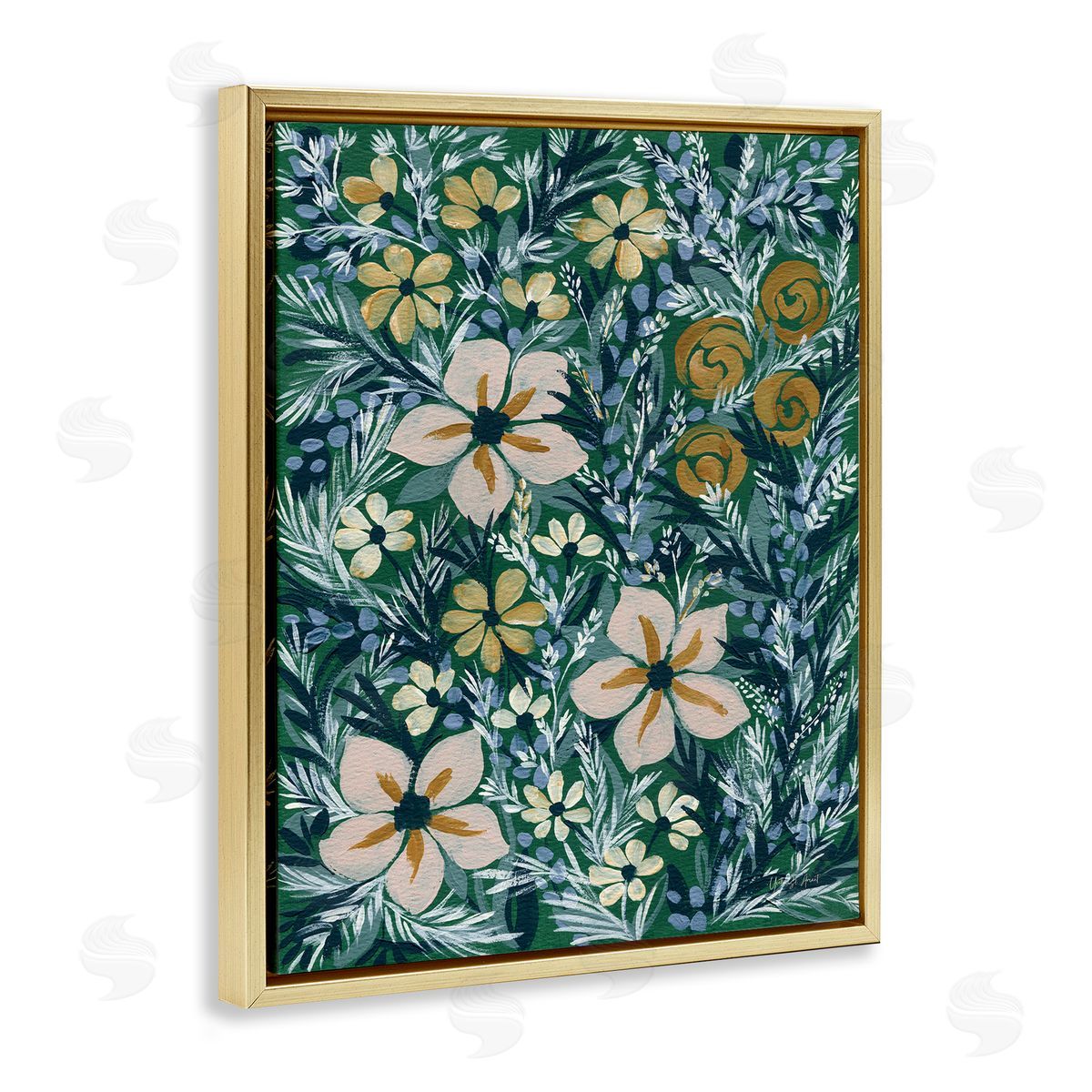 Summer Boho Florals Gold Floating Frame Canvas Wall Art, Home Decor by Yvette St. Amant