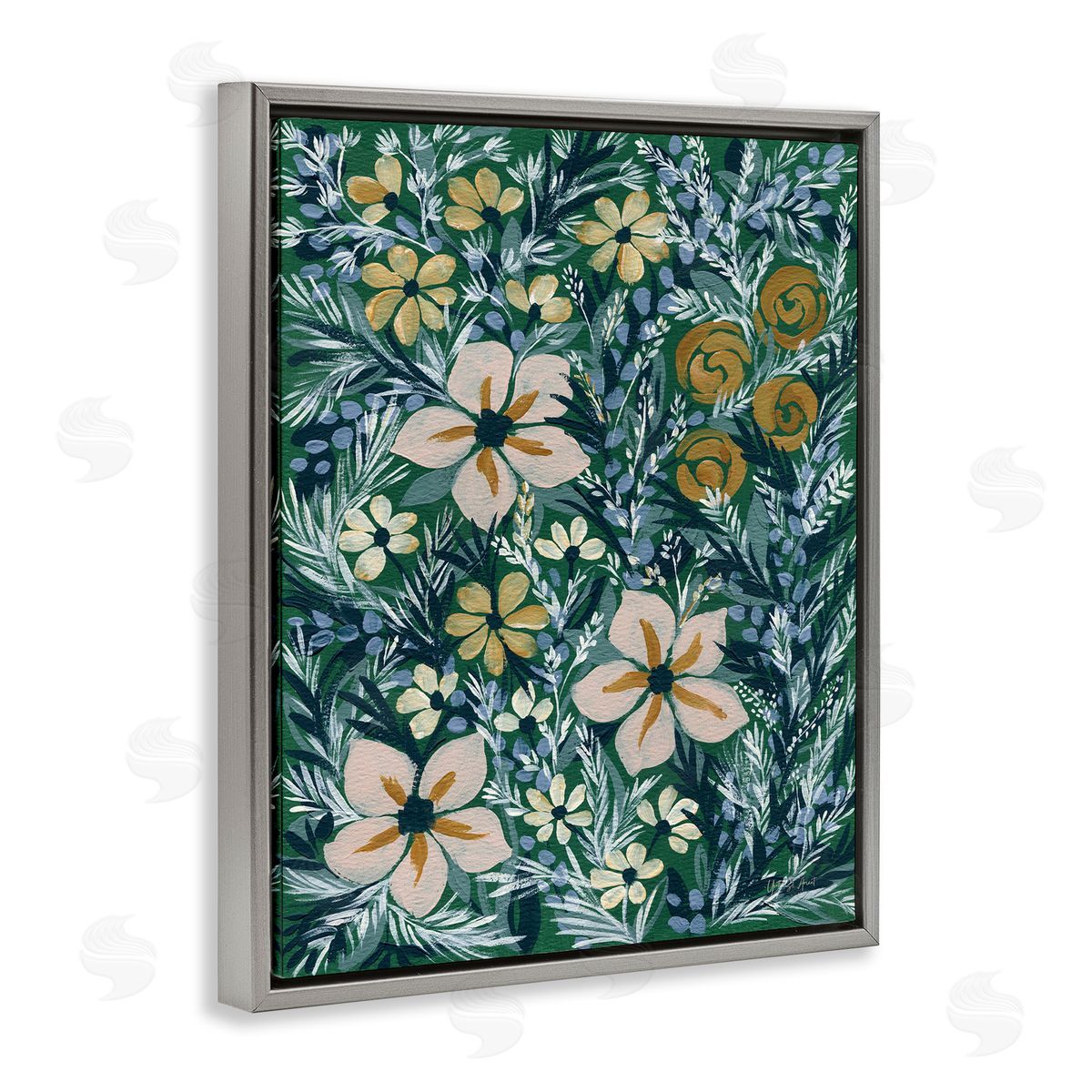Summer Boho Florals Grey Floating Frame Canvas Wall Art, Home Decor by Yvette St. Amant