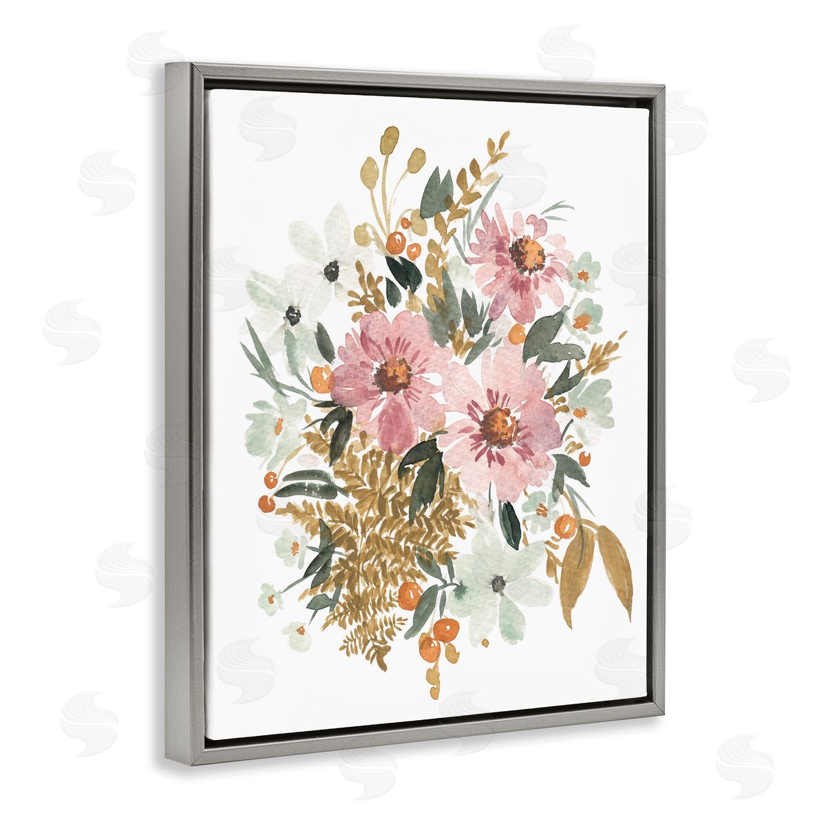 Bundle Of Wildflowers Grey Floating Frame Canvas Wall Art, Home Decor by Amanda Cook