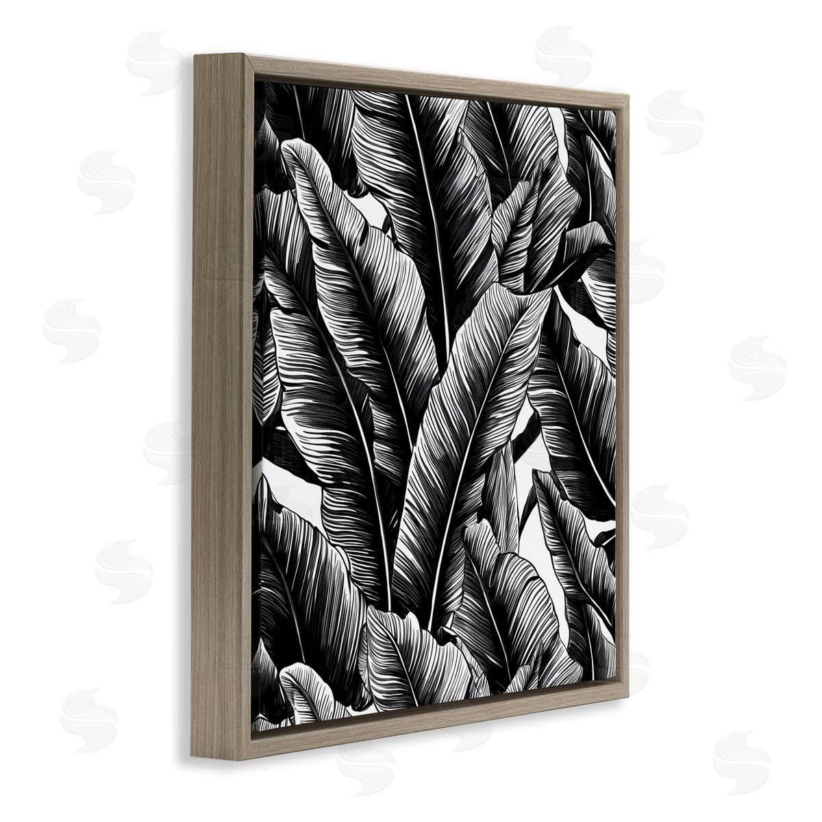 Black Bold Fronds Brown Floating Frame Canvas Wall Art, Home Decor by Walker Noble