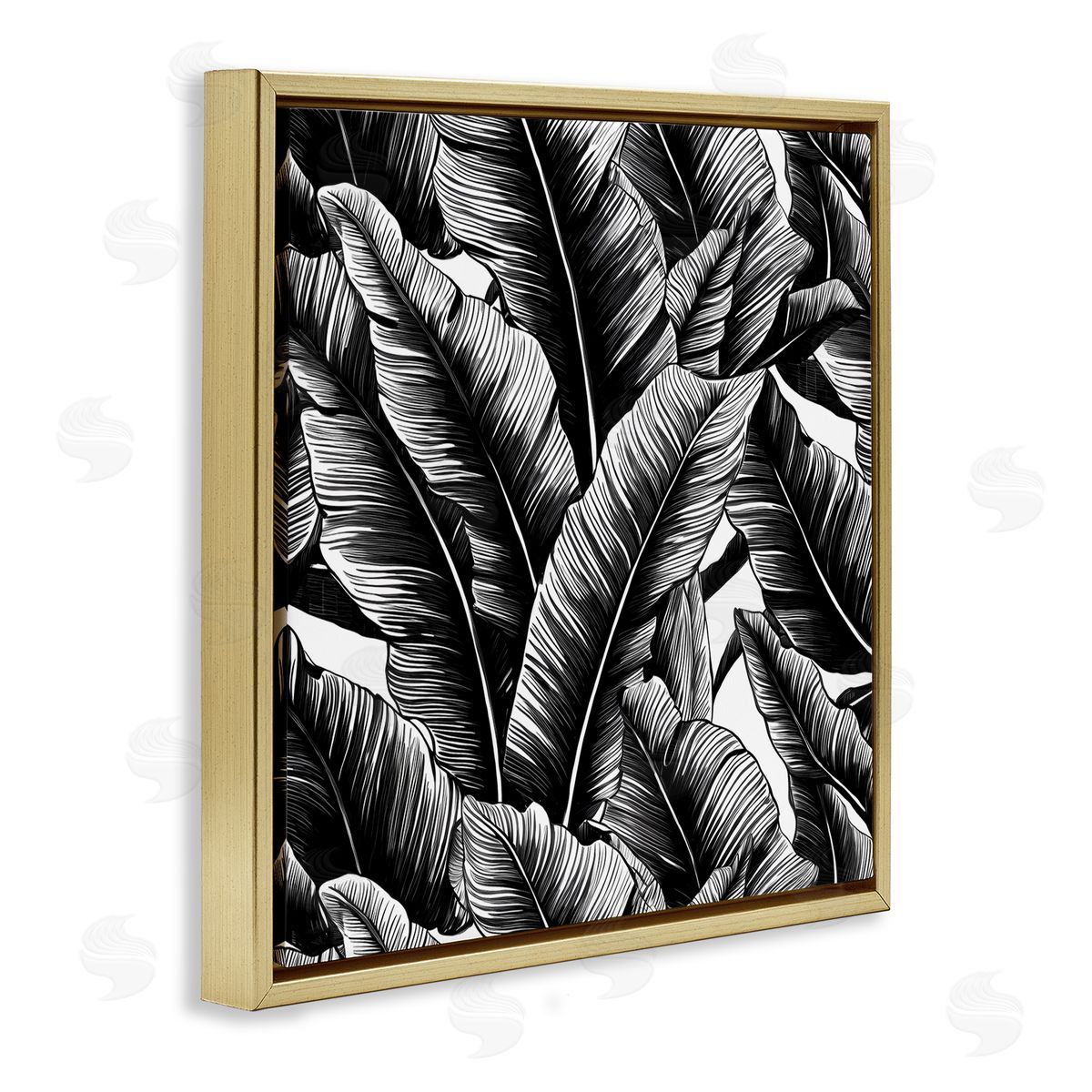Black Bold Fronds Gold Floating Frame Canvas Wall Art, Home Decor by Walker Noble