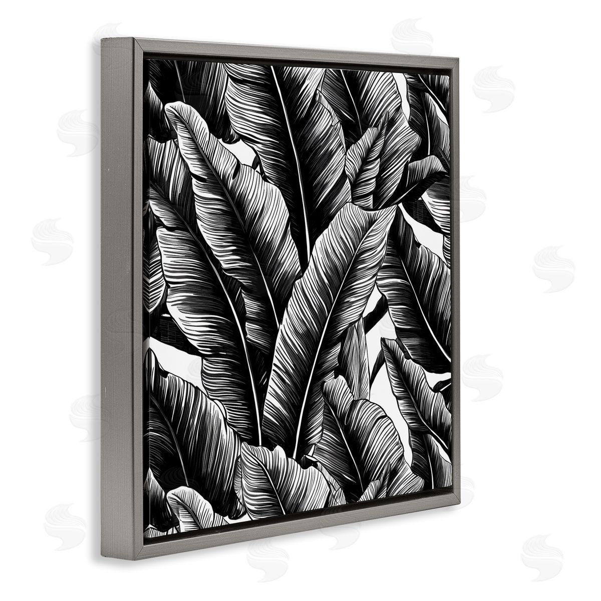 Black Bold Fronds Grey Floating Frame Canvas Wall Art, Home Decor by Walker Noble