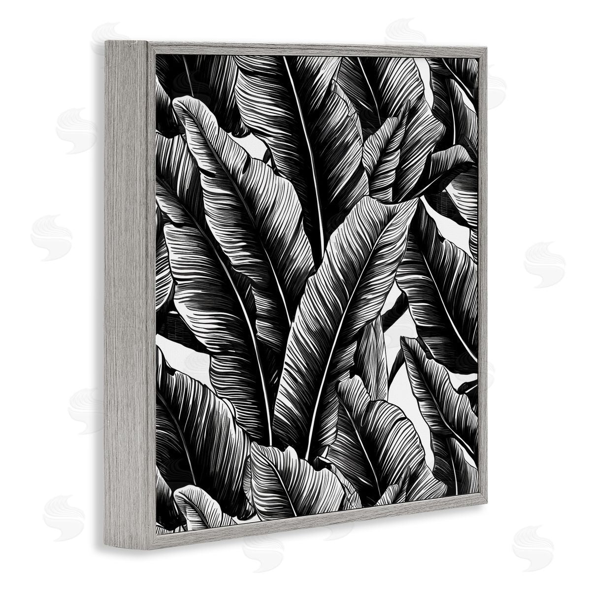 Black Bold Fronds Grey Frame Print Wall Art, Home Decor by Walker Noble