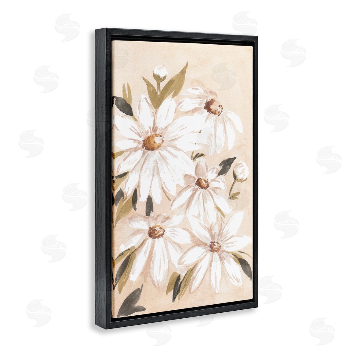 Soft Muted Daisies Black Floating Frame Canvas Wall Art, Home Decor by Amanda Cook