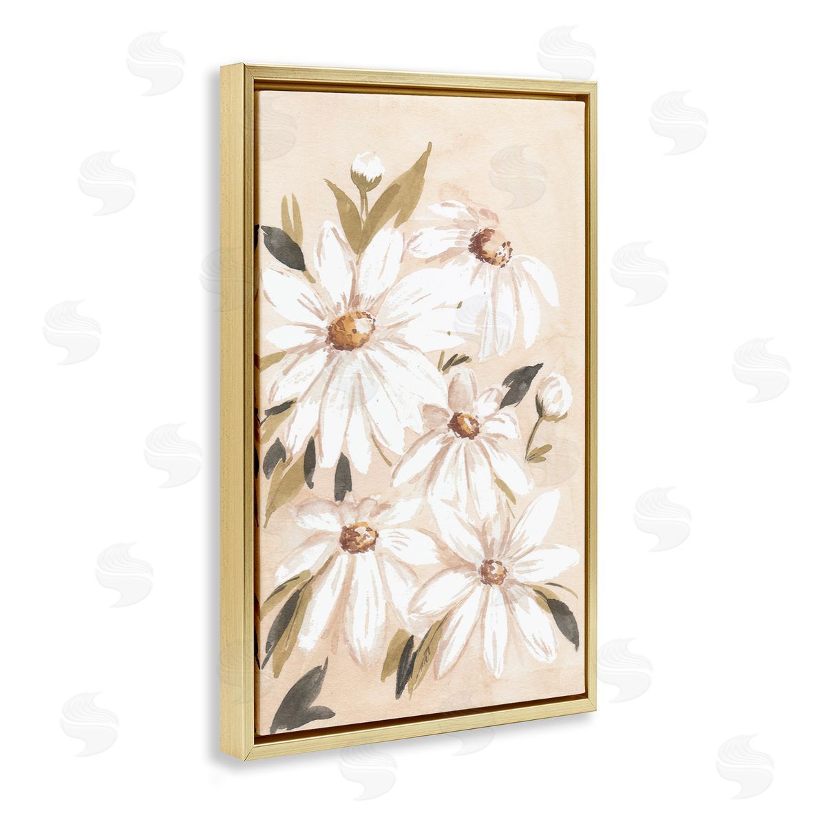 Soft Muted Daisies Gold Floating Frame Canvas Wall Art, Home Decor by Amanda Cook